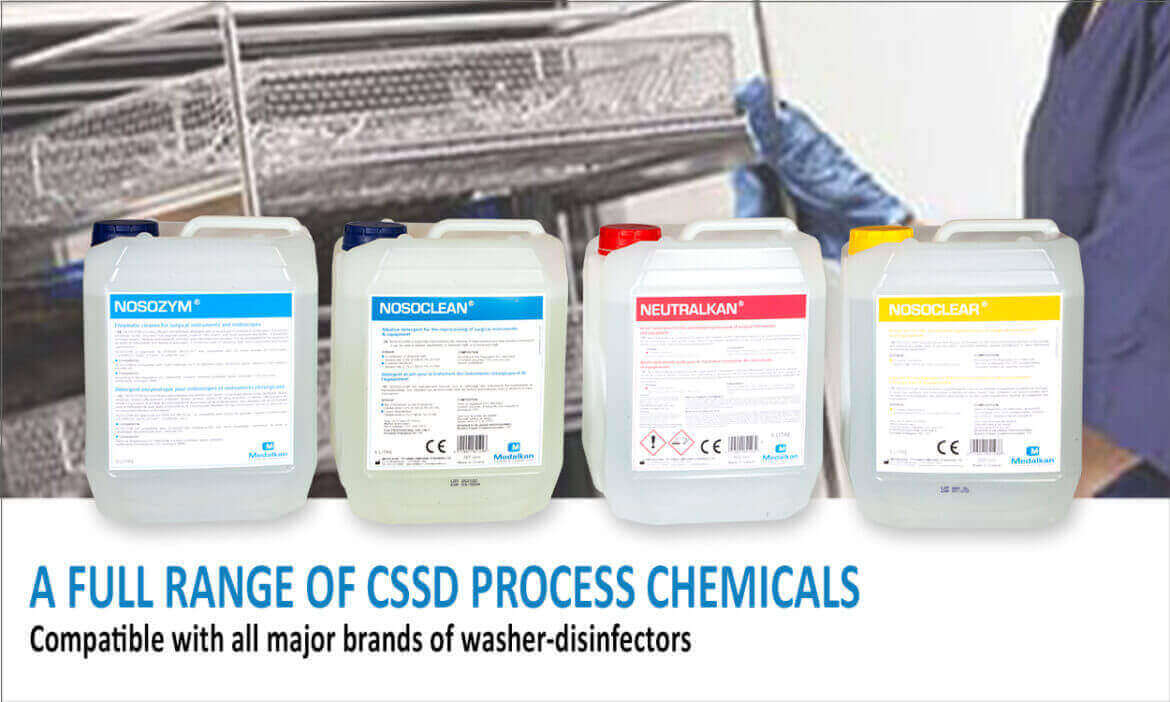 A full range of CSSD process chemicals compatible with all major brands of washer disinfectors CSSD - Instrument reprocessing chemicals